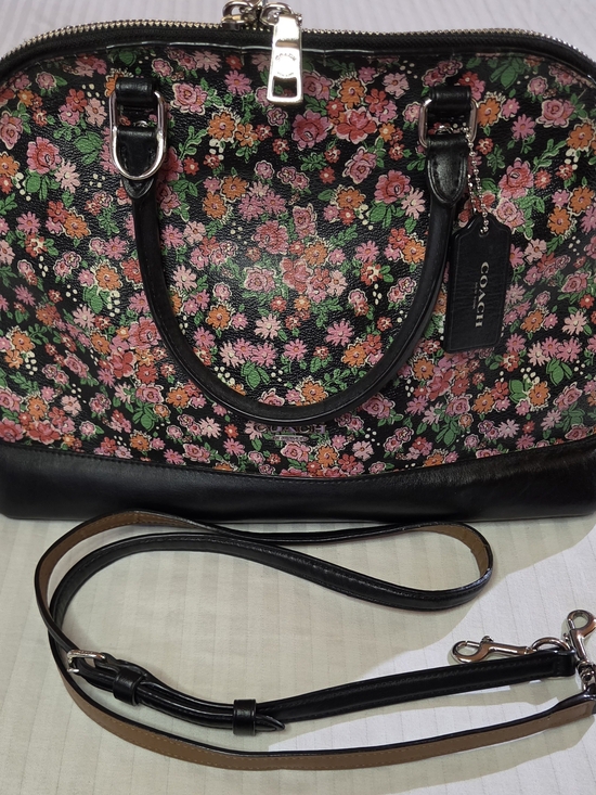 Coach Handbags - Coach Black Floral Dome Satchel with Pink & Green Bouquet